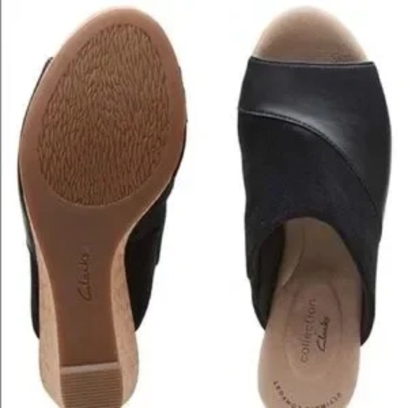 NWT Clarks Two-Tone Lafley Wave Leather Black Wedge Size 9.5 - Picture 8 of 8